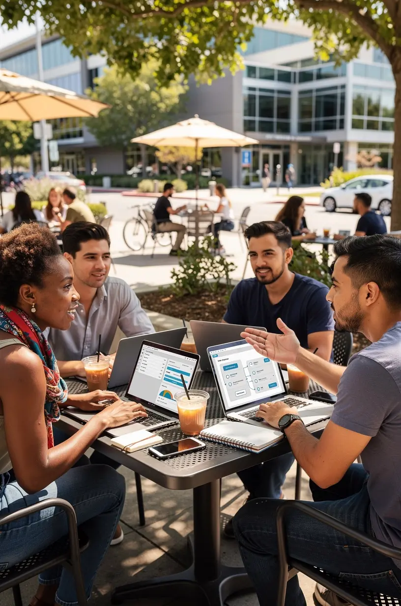 Professional analyzing workflow charts on a digital tablet in a modern office.